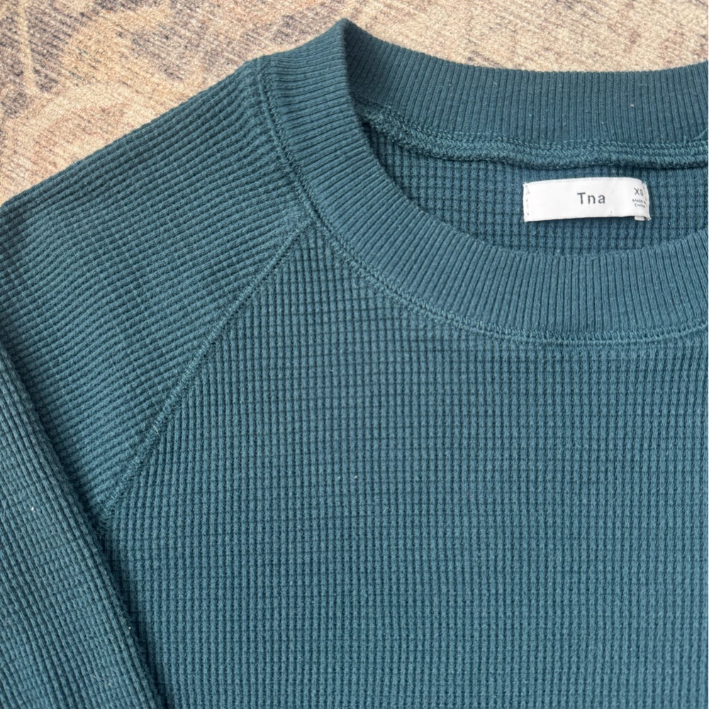 TNA Women's Long Sleeve Waffle Crewneck - Teal Green - Picture 3 of 3